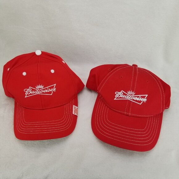 Unbranded Other - ✅Budweiser Bud Cap Red Embroidered Adj. Hook & Loop Baseball Hat Lot Of 2 OSFA